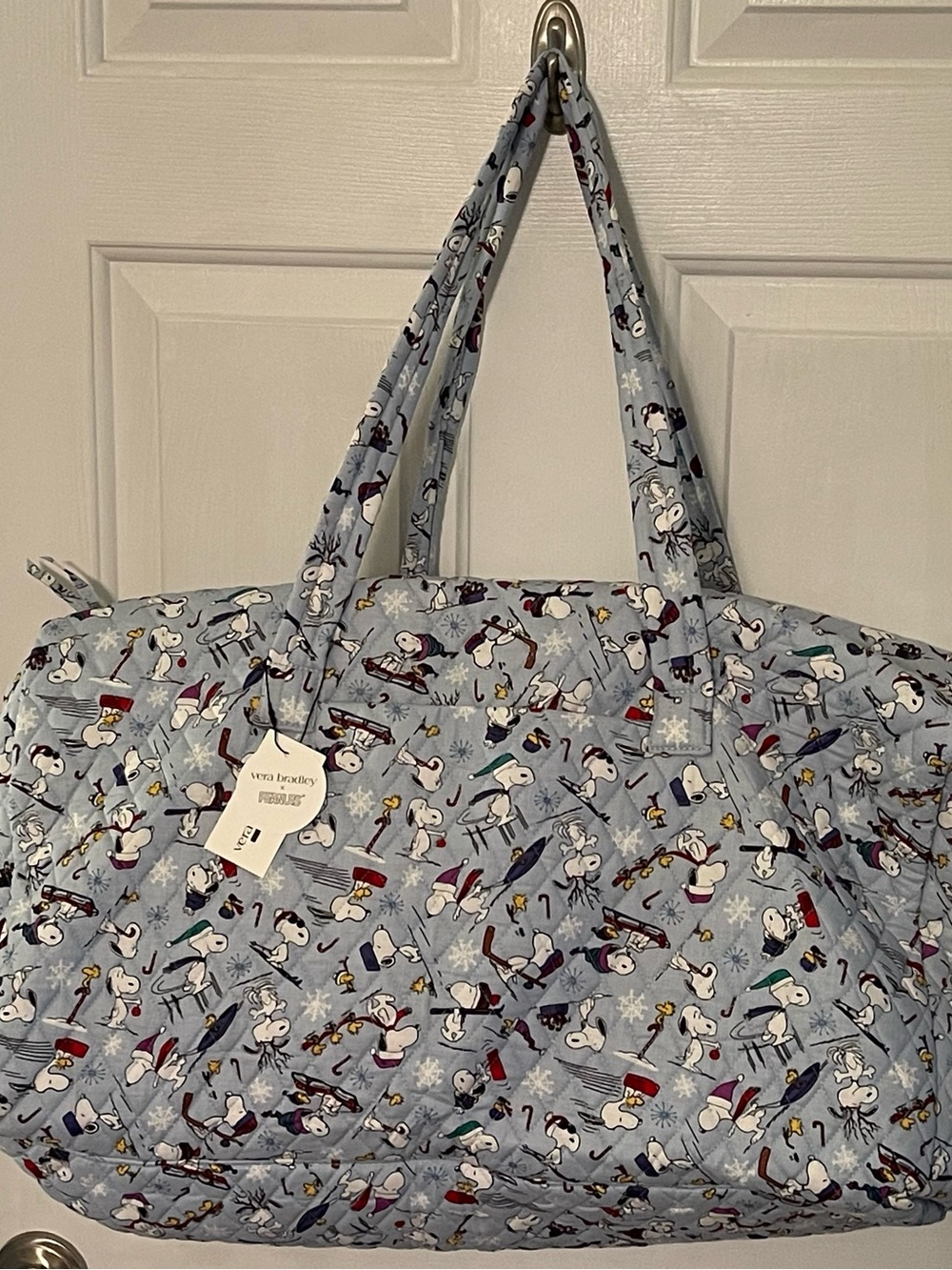 Vera Bradley Light Blue Quilted Tote Bag with Snoopy Print. New with tags!